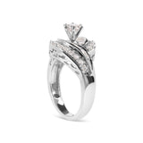 14K White Gold 1.00 Cttw Round and Baguette cut Diamond Swirl Cocktail Ring (H-I Color, SI2-I1 Clarity)-3 thumbnail 4