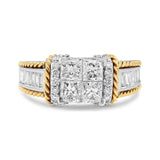 14K white and yellow gold ring with 4 princess-cut diamond stones thumbnail 1