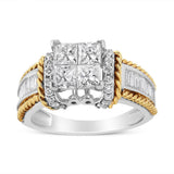 14K White and Yellow Gold 1 1/2 Cttw Invisible Set Princess-Cut Diamond Quad Style Engagement Ring (H-I Color, SI2-I1 Clarity)-1 thumbnail 2