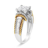 14K White and Yellow Gold 1 1/2 Cttw Invisible Set Princess-Cut Diamond Quad Style Engagement Ring (H-I Color, SI2-I1 Clarity)-3 thumbnail 4