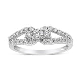 10K white gold ring with 3 round diamond stones in split shank setting thumbnail 1