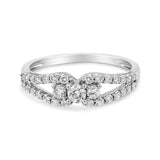 10K White Gold 1/2 Cttw Round Cut Diamond Three Stone Split Shank Band Ring (H-I Color, SI1-SI2 Clarity)-1 thumbnail 2