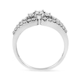 10K White Gold 1/2 Cttw Round Cut Diamond Three Stone Split Shank Band Ring (H-I Color, SI1-SI2 Clarity)-4 thumbnail 5