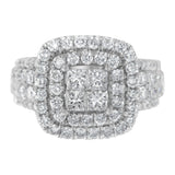 14K white gold ring with round and princess-cut diamond stones thumbnail 1