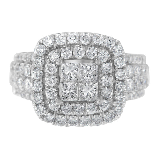 14K white gold ring with round and princess-cut diamond stones