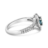 14K White Gold 1-1/3 Cttw White & Blue Diamond Interweaving Double Halo Cocktail Statement Ring (G-H and Fancy Blue Color, SI2-I1 Clarity)-1 thumbnail 2