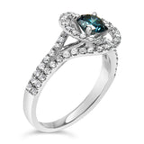 14K White Gold 1-1/3 Cttw White & Blue Diamond Interweaving Double Halo Cocktail Statement Ring (G-H and Fancy Blue Color, SI2-I1 Clarity)-3 thumbnail 4