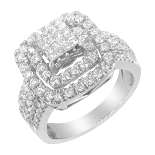 14K white gold cocktail ring with cluster of round diamond stones