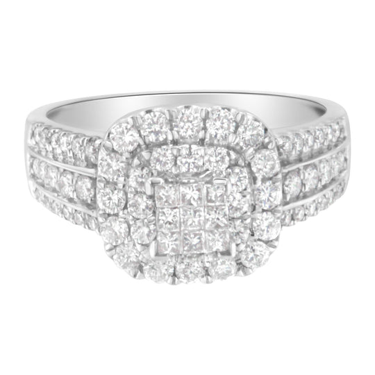 14K white gold vintage ring with row-set round diamond stones, 1 ct