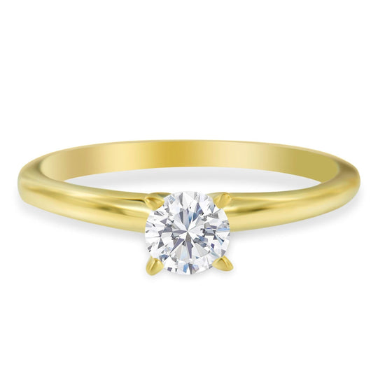 14K yellow gold ring with one round diamond in a solitaire setting