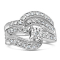 925 sterling silver crisscross bridal ring set with round diamond stones