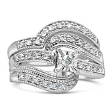925 sterling silver crisscross bridal ring set with round diamond stones thumbnail 1
