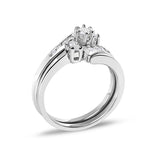 14K White Gold 3/8 Cttw Diamond Swirl Engagement Bridal Ring Set-3 thumbnail 4