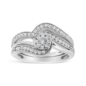 .925 Sterling Silver 1/3ct Cttw Multi-Diamond Bypass Vintage-Style Bridal Set Ring and Band (I-J Color, I3 Clarity)-1