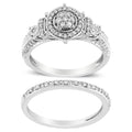 925 sterling silver ring with 7 round diamond stones in a halo setting