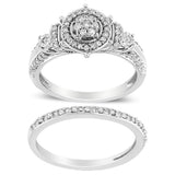 925 sterling silver ring with 7 round diamond stones in a halo setting thumbnail 1