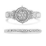 .925 Sterling Silver 1/3 Cttw Diamond 7 Stone Cluster and Halo Engagement Ring and Wedding Band Set (I-J Color, I1-I2 Clarity)-1 thumbnail 2