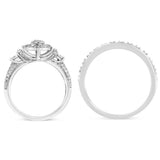 .925 Sterling Silver 1/3 Cttw Diamond 7 Stone Cluster and Halo Engagement Ring and Wedding Band Set (I-J Color, I1-I2 Clarity)-3 thumbnail 4
