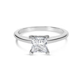 14K white gold ring with 1 princess diamond solitaire stone thumbnail 1