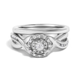 925 sterling silver diamond halo bypass engagement ring and wedding band set thumbnail 1