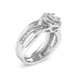 .925 Sterling Silver 1/7 Cttw Diamond Halo Bypass Engagement Ring and Wedding Band Set (I-J Color, I3 Clarity)-3 thumbnail 4