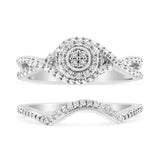 .925 Sterling Silver 1/6 Cttw Diamond Composite Halo and Split Shank Bridal Set Ring and Band  (I-J Color, I3 Clarity)-1 thumbnail 2
