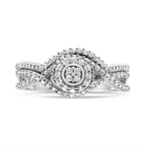 .925 Sterling Silver 1/6 Cttw Diamond Composite Halo and Split Shank Bridal Set Ring and Band  (I-J Color, I3 Clarity)-4 thumbnail 5