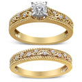 14K yellow gold ring with round diamond stones in Art Deco bridal set