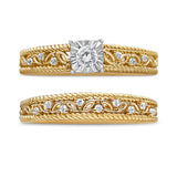 14K Yellow Gold Plated .925 Sterling Silver 1/5 Cttw Diamond Art Deco Style Engagement Ring Bridal Set (I-J Color, I3 Clarity)-1 thumbnail 2