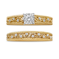 14K Yellow Gold Plated .925 Sterling Silver 1/5 Cttw Diamond Art Deco Style Engagement Ring Bridal Set (I-J Color, I3 Clarity)