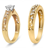 14K Yellow Gold Plated .925 Sterling Silver 1/5 Cttw Diamond Art Deco Style Engagement Ring Bridal Set (I-J Color, I3 Clarity)-4 thumbnail 5