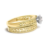 14K Yellow Gold Plated .925 Sterling Silver 1/5 Cttw Diamond Halo and Milgrain Finish Engagement Ring Bridal Set (I-J Color I3 Clarity)