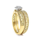 14K Yellow Gold Plated .925 Sterling Silver 1/5 Cttw Diamond Halo and Milgrain Finish Engagement Ring Bridal Set (I-J Color I3 Clarity)-4 thumbnail 5