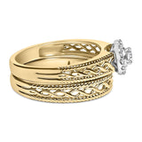 14K Yellow Gold Plated .925 Sterling Silver 1/5 Cttw Diamond Halo Engagement Ring and Wedding Band Set (I-J Color, I3 Clarity)-1 thumbnail 2