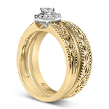 14K Yellow Gold Plated .925 Sterling Silver 1/5 Cttw Diamond Halo Engagement Ring and Wedding Band Set (I-J Color, I3 Clarity)-4 thumbnail 5