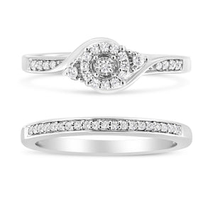 .925 Sterling Silver 1/4 Cttw Diamond Halo and Swirl Engagement Ring and Wedding Band Set (I-J Color, I3 Clarity)-1