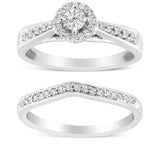 925 sterling silver ring with round diamond halo and pave shank stones thumbnail 1