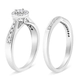 .925 Sterling Silver 1/3 Cttw Diamond Halo and Pave Shank Engagement Ring Set (I-J Color, I3 Clarity)-3 thumbnail 4