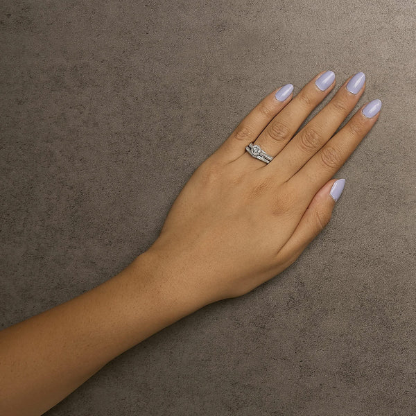 .925 Sterling Silver 1/3 Cttw Diamond Halo and Pave Shank Engagement Ring Set (I-J Color, I3 Clarity)