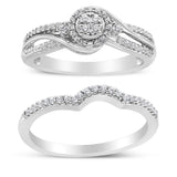 925 sterling silver bypass bridal set ring with composite round diamond stones thumbnail 1