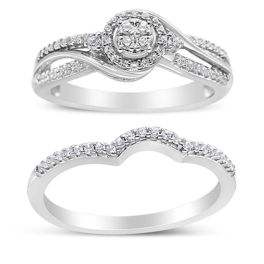 925 sterling silver bypass bridal set ring with composite round diamond stones