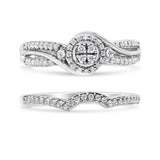 .925 Sterling Silver 1/3 Cttw Composite Diamond Frame Bypass Bridal Set Ring and Band (I-J Color, I2-I3 Clarity)-1 thumbnail 2