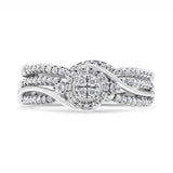 .925 Sterling Silver 1/3 Cttw Composite Diamond Frame Bypass Bridal Set Ring and Band (I-J Color, I2-I3 Clarity)-4 thumbnail 5