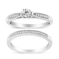 925 sterling silver diamond bridal ring set with milgrain edge detail