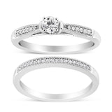 925 sterling silver diamond bridal ring set with milgrain edge detail thumbnail 1