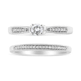 .925 Sterling Silver 1/3 Cttw Diamond Classic Engagement Ring Bridal Set with Milgrain (I-J Color, I3 Clarity)-1 thumbnail 2