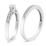 .925 Sterling Silver 1/3 Cttw Diamond Classic Engagement Ring Bridal Set with Milgrain (I-J Color, I3 Clarity)-3 thumbnail 4