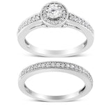 925 sterling silver halo ring with round diamond stones and milgrain detail thumbnail 1