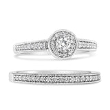 .925 Sterling Silver 1/2 Ctw Diamond Halo and Milgrain Engagement Ring Bridal Set (I-J Color, I3 Clarity)-1 thumbnail 2