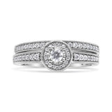 .925 Sterling Silver 1/2 Ctw Diamond Halo and Milgrain Engagement Ring Bridal Set (I-J Color, I3 Clarity)-4 thumbnail 5